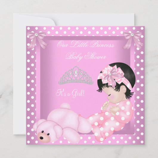Invitation Petite princesse Baby shower fille rose Polka poin (Devant)