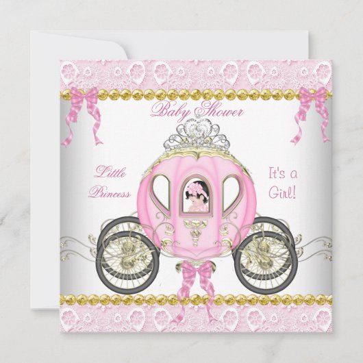Invitation Petite princesse Baby shower fille rose transport  (Devant)