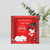 Invitation Petite princesse Baby shower fille rouge blanc (Debout devant)