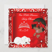 Invitation Petite princesse Baby shower fille rouge Damas (Devant)
