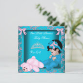 Invitation Petite princesse Baby shower fille Turquoise bleu  (Debout devant)