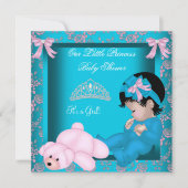 Invitation Petite princesse Baby shower fille Turquoise bleu  (Devant)