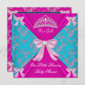 Invitation Petite princesse Baby shower fille Turquoise bleu  (Devant / Derrière)