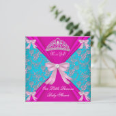 Invitation Petite princesse Baby shower fille Turquoise bleu  (Debout devant)