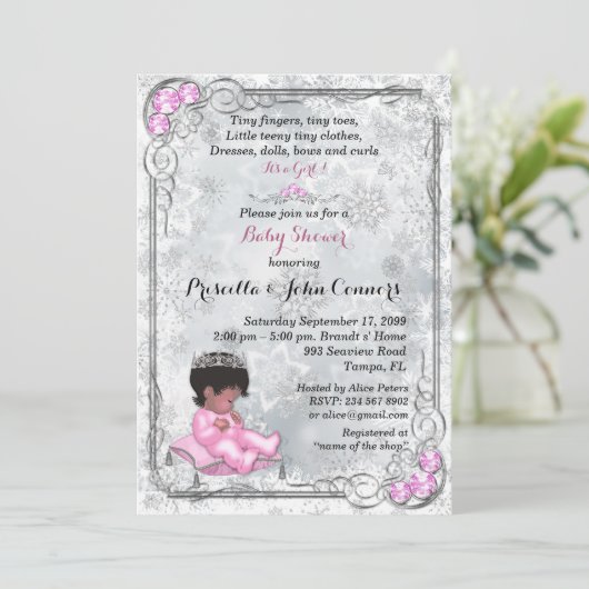 Invitation Petite princesse Baby shower Invitation, hiver (Debout devant)
