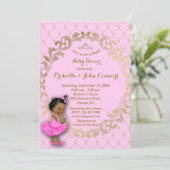 Invitation Petite princesse Baby shower Invitation, or, rose (Debout devant)