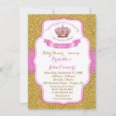 Invitation Petite princesse Baby shower Invitation, or, rose (Devant)