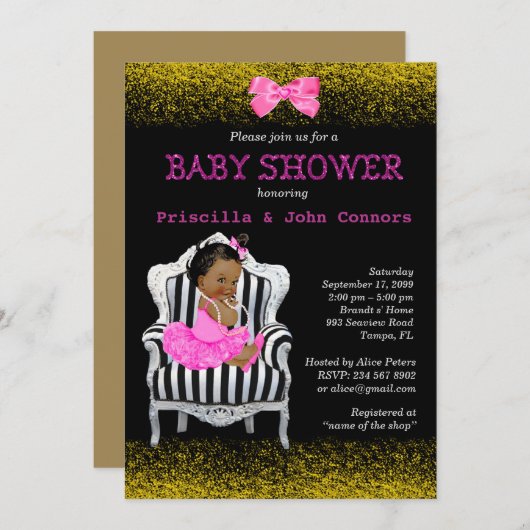 Invitation Petite princesse Baby shower Invitation, rose (Devant / Derrière)