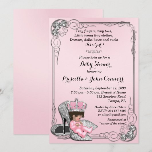 Invitation Petite Princesse Baby shower Invitation, rose (Devant / Derrière)