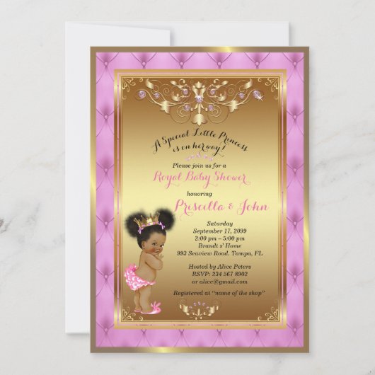 Invitation Petite princesse Baby shower Invitation, Rose, or (Devant)