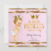 Invitation Petite princesse Baby shower rose or Blonde fille (Devant)
