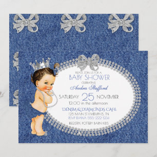 Invitation Petite Princesse Bébé Fille Denim & Diamants Nœuds
