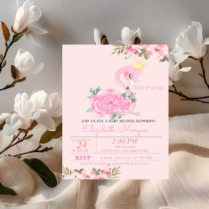Invitation Petite Princesse, Bébé Flamant Rose Fête de Naissa