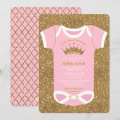 Invitation Petite Princesse Bébé rose et douche d'or Invitati (Devant / Derrière)