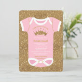 Invitation Petite Princesse Bébé rose et douche d'or Invitati (Debout devant)