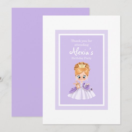 Invitation Petite princesse blanche et violette (Devant / Derrière)