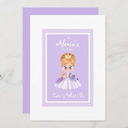 Invitation Petite princesse blanche et violette anniversaire  (Devant / Derrière)