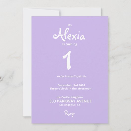 Invitation Petite princesse blanche et violette anniversaire  (Dos)
