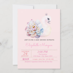 Invitation Petite princesse, cygne, Baby shower rose floral