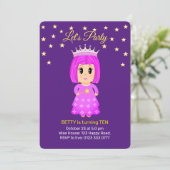 Invitation Petite princesse et étoiles sur Royal Purple (Debout devant)