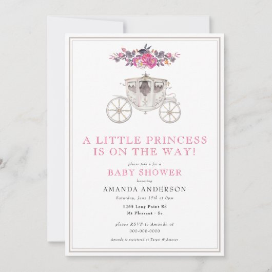 Invitation Petite princesse fille Baby shower romantique rose (Devant)