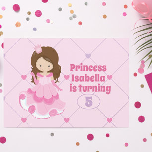 Invitation Petite Princesse Fille Enfants Coeurs roses Fête d