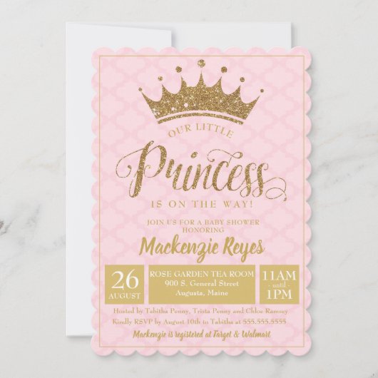Invitation Petite princesse Gold Baby shower de la Couronne I (Devant)