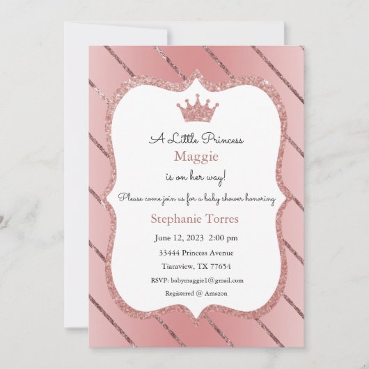 Invitation Petite Princesse, Invitation Rose Gold (Devant)