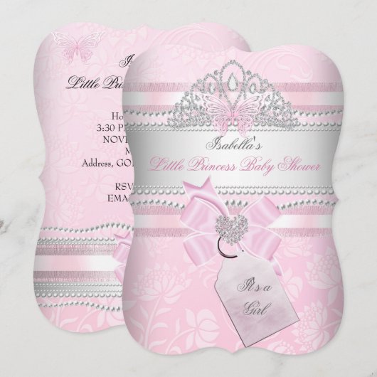 Invitation Petite princesse Joli Baby shower fille papillon (Devant / Derrière)