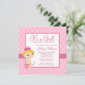 Invitation Petite princesse Pink Polka Dot Baby shower fille (Debout devant)