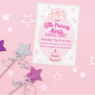 Invitation Petite Princesse Premier Anniversaire, Couronne Ro