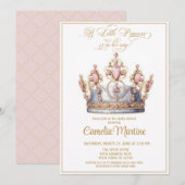 Invitation Petite princesse rose et baby shower or (Devant / Derrière)
