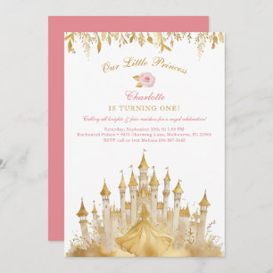 Invitation Petite princesse rose et or 1er anniversaire