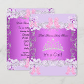 Invitation Petite princesse rose violet gris Baby shower fill (Devant / Derrière)