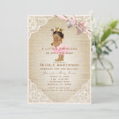 Invitation Petite princesse Vintage bébé fille Douche rustiqu (Debout devant)