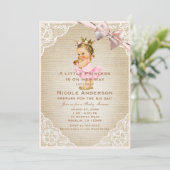 Invitation Petite Princesse Vintage Bébé Fille Rustique Showe (Debout devant)