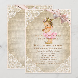 Invitation Petite Princesse Vintage Bébé Fille Rustique Showe