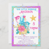 Invitation Petite Queue de sirène violet Turquoise Or Anniver (Devant)