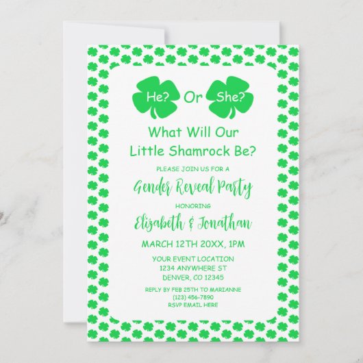 Invitation Petite révélation Shamrock sur le genre (Devant)