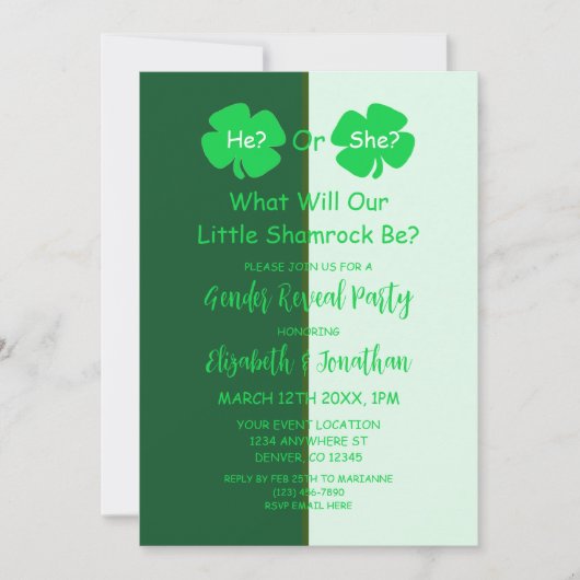 Invitation Petite révélation Shamrock sur le genre (Devant)