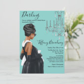 Invitation Petite robe noire Baby shower en verre bleu (Debout devant)