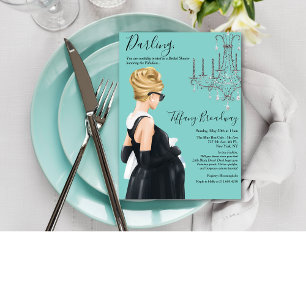 Invitation Petite robe noire Baby shower en verre bleu