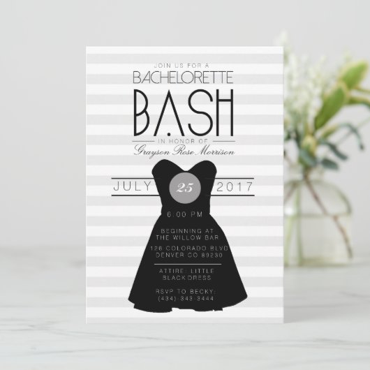 Invitation Petite robe noire Bachelorette Bash | Partie (Debout devant)