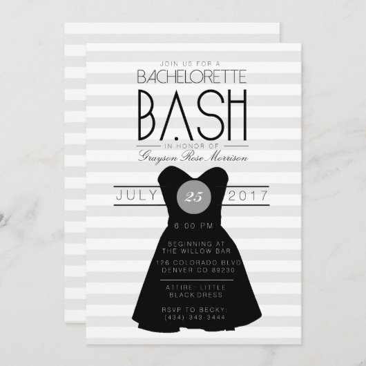 Invitation Petite robe noire Bachelorette Bash | Partie (Devant / Derrière)