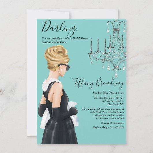 Invitation Petite robe noire Fête des mariées en verre bleu (Devant)