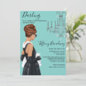 Invitation Petite robe noire Fête des mariées en verre bleu (Debout devant)