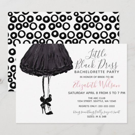 Invitation Petite robe noire haute talons Bachelorette Party (Devant / Derrière)