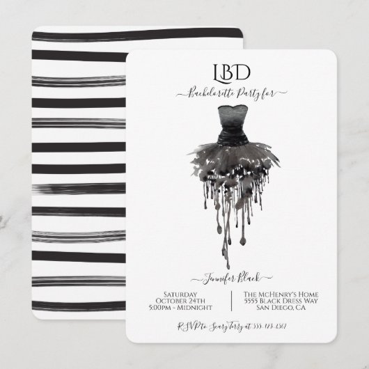 Invitation Petite robe noire LBD Bachelortie Party (Devant / Derrière)
