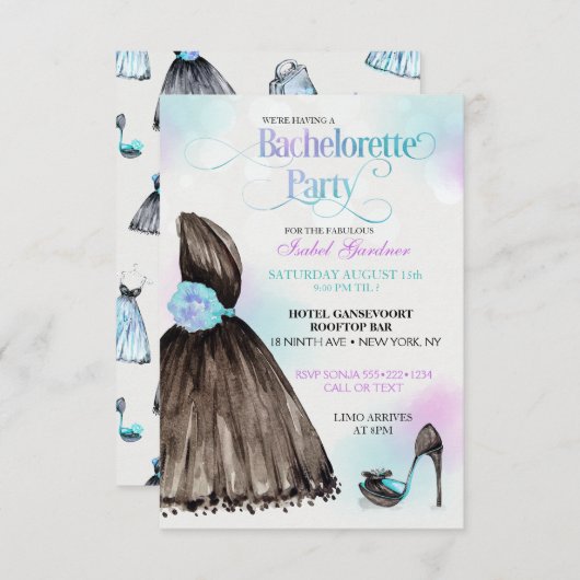 Invitation Petite robe noire Stilettos Bachelorette (Devant / Derrière)