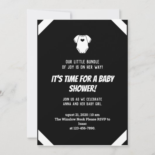 Invitation Petite robe Simple Baby shower noir blanc (Devant)